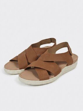 Dr. Scholl's Time Off Sea Wedge Cross-Strap Slingback Sandal Brown 9 Comfort